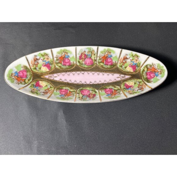 Vtg Fragonard Royal Vienna Porcelain Courting Couples Love Story Oval Trinket Ca - Picture 1 of 8